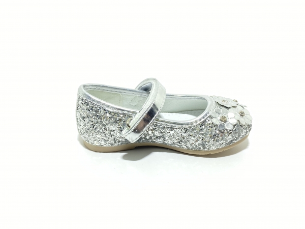 Туфли для девочек серебро цветы